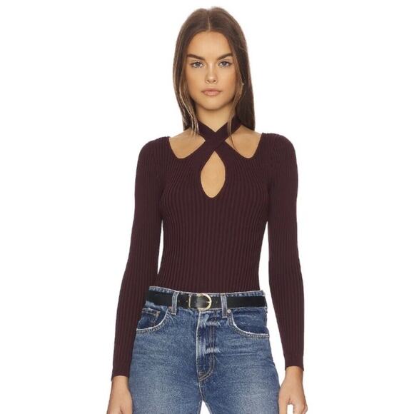 MINKPINK Gianna Knit Top Chocolate Medium NWT - Picture 1 of 5